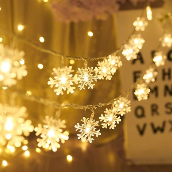Snowflake Fairy Lights, 40 LED batteridrivna Fairy Lights, 2 ljuslägen, dekoration för utomhusbelysning inomhus, sovrum, bröllop, födelsedag, Va
