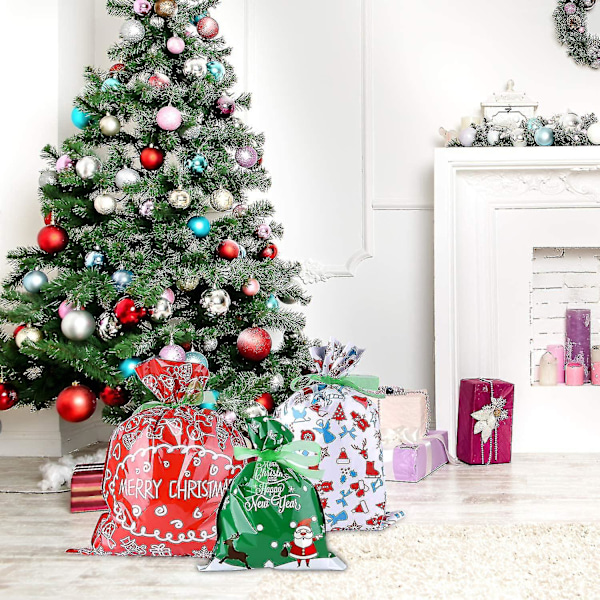 Julklappspåsar Presentinslagning Blandade Stilar Påsar Med Band För Julklappsinpackning