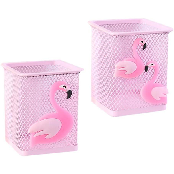 2 st Metall Söta Pennblyertshållare Fyrkantig Pennhållare Flamingo Pennhållare för Barn och Flickor