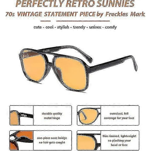 Vintage Retro 70-luvun Aurinkolasit Naisille ja Miehille Klassiset Suuret Neliömäiset Aviator-Kehykset Uv400 Trendikkäät Oranssit Lasit