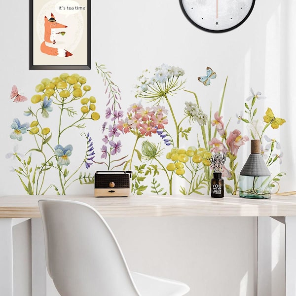 En uppsättning väggdekaler blommor växter fjärilar dekorativa väggdekaler för vardagsrum sovrum kontor vägg växtdekaler
