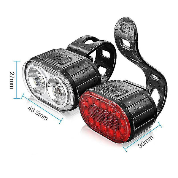 2 stk USB-opladelige cykellys sæt - Lyse cykellys LED baglygte