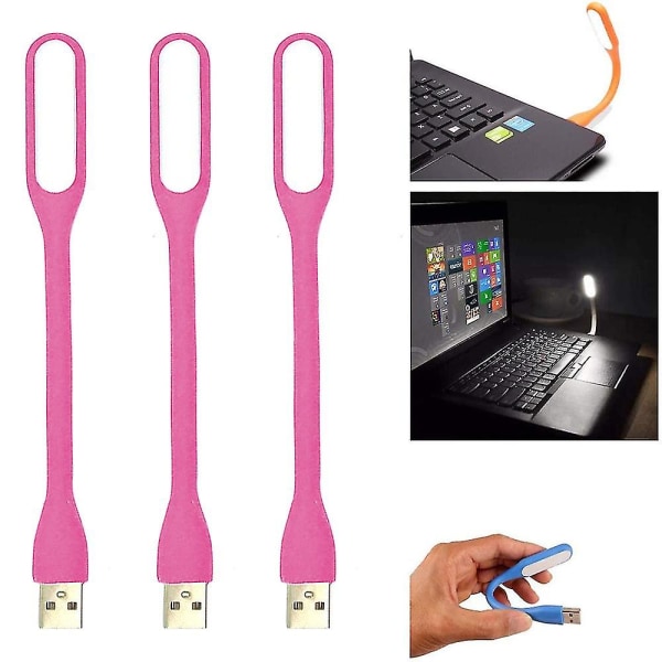3pack Mini USB LED-ljuslampa, USB ljus för bärbar datortangentbord (rosa)