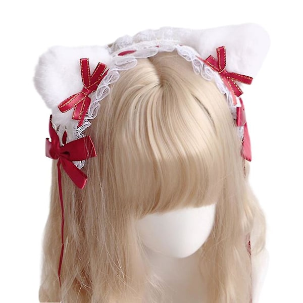 Girls Cosplay Hairhoop Bows Adorn Plush For Cat Ears With Ribbon Hair Ornaments