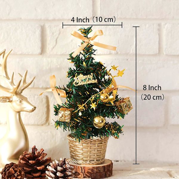 Miniatyr Julgran 8 Tum Guld Bordsskiva Julgranar Konstgjorda Små Miniatyr Julgran Med Snö Rosett Snöflinga Grön Falska Träd För Inomhusbord