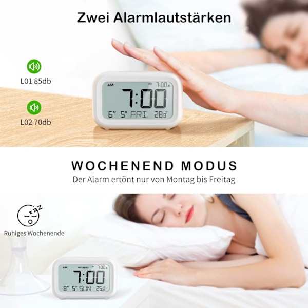 Digital väckarklocka nattduksbord - Batteridriven klocka med LCD-display Volymjusterbar Snooze och helgläge för sovrum skrivbord Resor