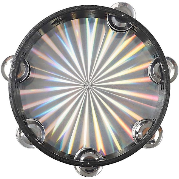Tamburin Handklocka Dubbla Rader Jingles Reflekterande Trumhuvud Percussion Instrument (1st, Svart)