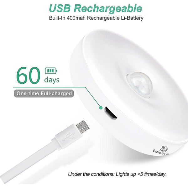 Automatiskt LED-nattljus, 3 lägen (Auto/På/Av), USB uppladdningsbar lampa [Grade A Energy+++] (3st)