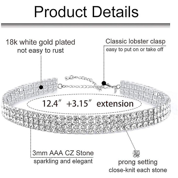 Rhinestone Choker Halskjeder Sølv Glitrende Diamant Choker Krystall Rhinestone