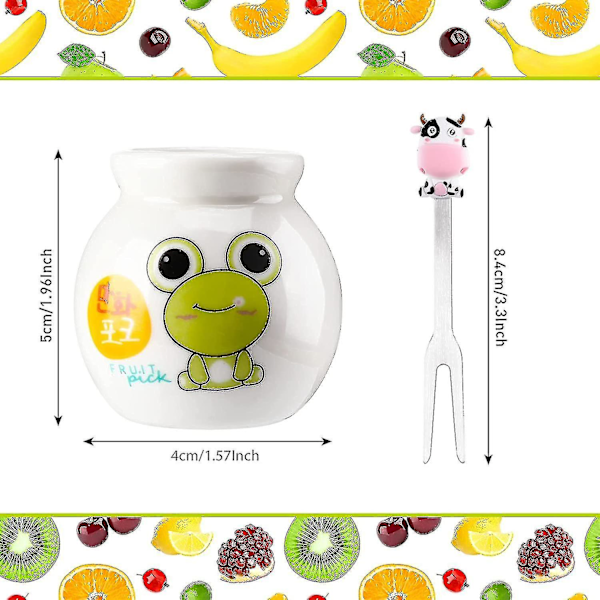 12 st Fruktpinnar för Barn 2 Set Fruktgafflar Barn Tandpetare för Mat Rostfritt Stål Bento Pinnar Söta Cartoon Djur Fruktgafflar med Burkar