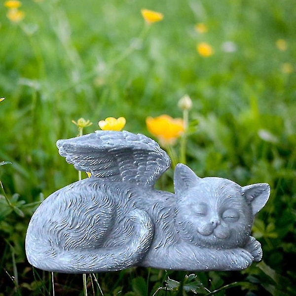 Englevinger Hund Resin Statue Dekorativ Hagedekorasjon, Engel Hund Ornament Resin Kjæledyr Minnestein Kreativ Tegneserie 1 Stykke Niuniu（Katt）