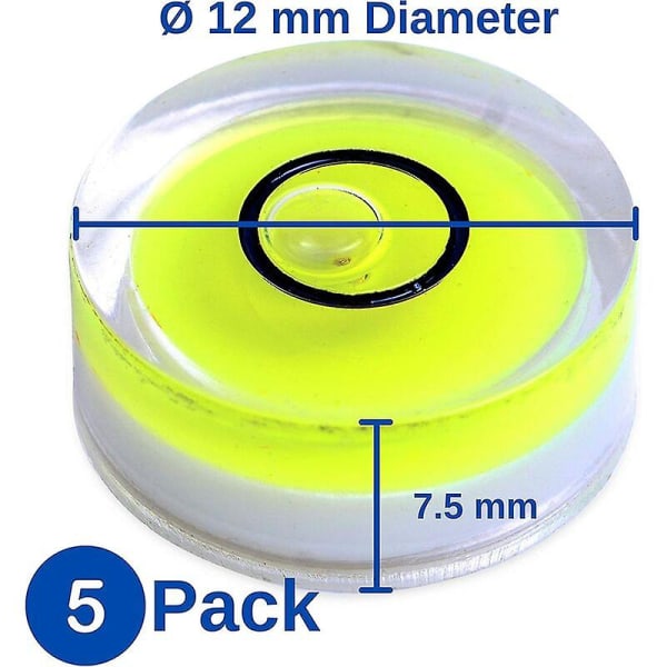 Vattenpass, 5-pack, Ø 12 mm diameter, precisionsvattenpass med luftbubbla, minivattenpass för kameror, camping och husvagnar, bubbelpass
