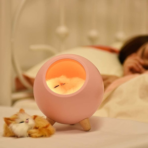 Barns nattlampa Kattljus Enkel katt husdjurshus Skrivbordslampa Dual Power USB Charging Touch