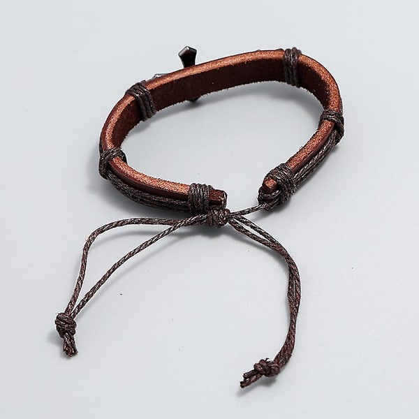 2 st flätade läderarmband herr dam manschett wrap armband justerbar svart och brun