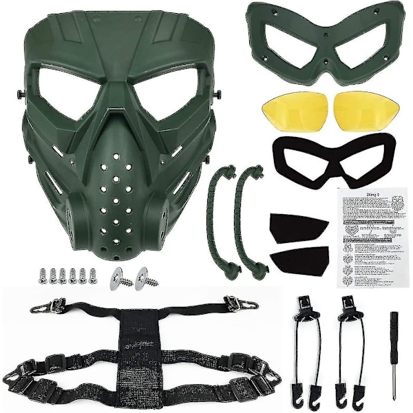 Airsoft / Sykkelmaske, Utendørsbruk, Full Face Masker Taktisk Anti-dugg Cs Cosplay Halloween For Voksne Og Ungdom Grønn