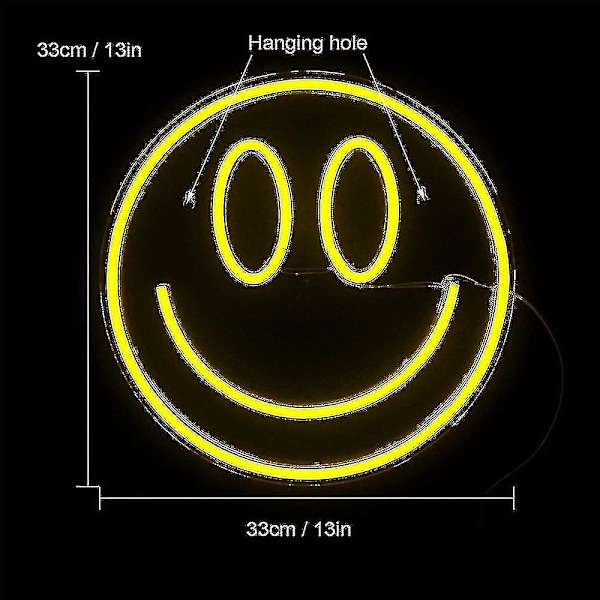 Leende Ansikte Neonljus Väggdekor Smiley Ansikte Gula Neonljus LED Nattlampa USB-driven för Sovrum Fest_l Hs