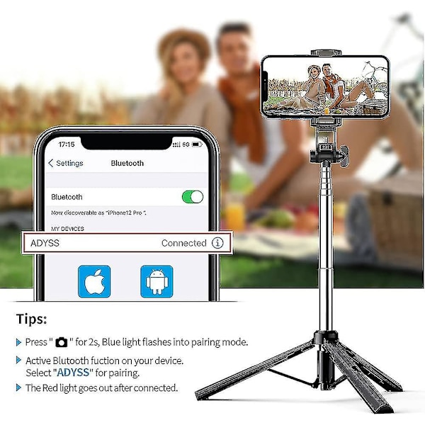 Selfie-tikku Tripod Bluetooth-kaukosäätimellä. 3-in-1 Langaton 360° Kierto Selfie