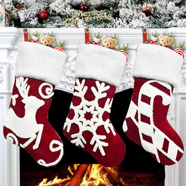 Julstrumpa med Ögonfångande, Slitstark Polyester Snöflingemönster, Hängande Strumpor Dekoration för Hemmet (Julstång)