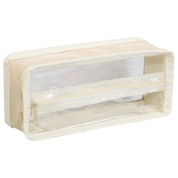 Beige transparent pennfodral, transparent pennfodral förvaringsväska, liten pennfodral för förvaring av pennor