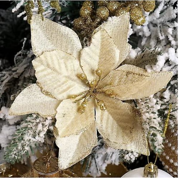 Julklappsprydnader Rea 12-pack Guld Julglitter Julstjärna Konstgjorda Blommor Julgranspynt