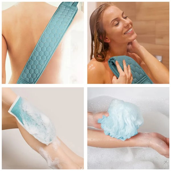 Ryggskrubb dusch Nylon förlängd badhandduk dusch rygg Exfolierande handdukar  Ryggskrubb Japansk Stretch Dragsko Handdukar 3-pack, Skandinavisk Blå 6744  | Fyndiq