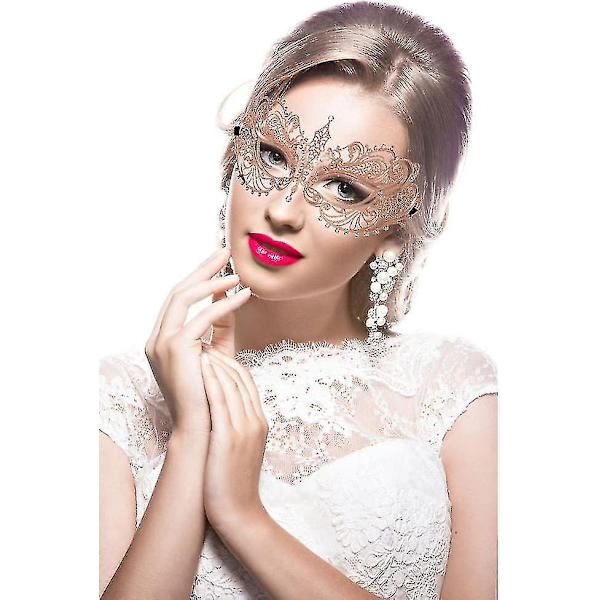 Maskeradmask i Laserklippt Metall för Kvinnor, Halloween Mask, Venetianskt Karneval Boll Mask