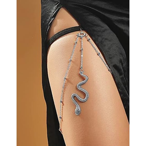 Slangebenskæde til kvinder Lårkæde Guld Sølv Slangekropskæde Boho Slangebenskædesmykker til teenagepiger，sliver