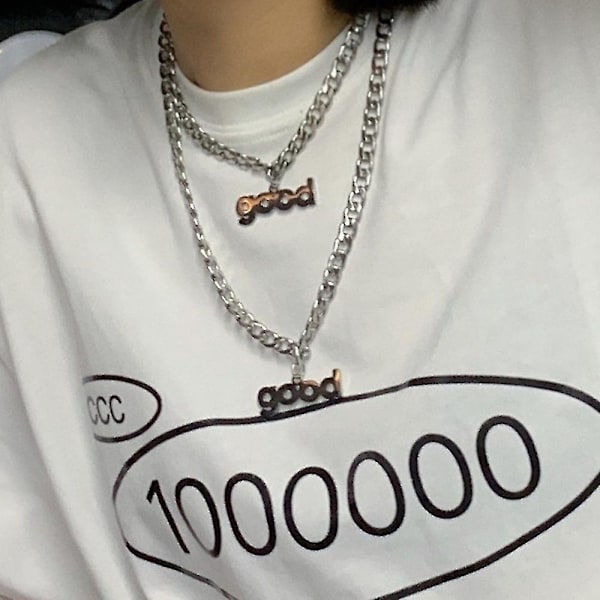 Letter Good Hängehalsband Choker Punk Tjock Legering Halskedja Metall Hip-hop Halsband För Män Kvinnor (Kort Kedja)