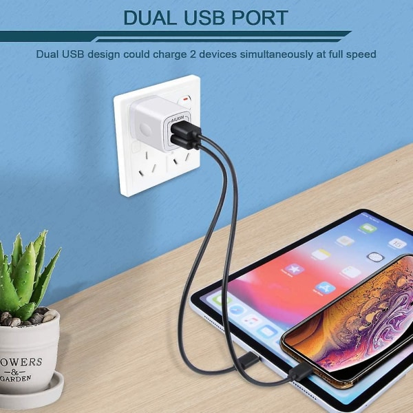 USB väggladdare, laddare Adapter, 2-pack 2,4amp Dual Port Quick Charger Plug Cube För Iphone Se/11 Pro Max/8/7/6s/6s Plus/6 Plus/6, Samsung Galaxy S7