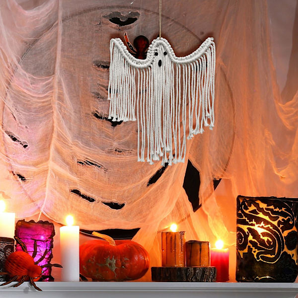 Halloween-vävnad Ornament Bomullsrep Handvävd Spöke Hängande Vävnad Väggdekoration Semesterfest Scenlayout Halloween