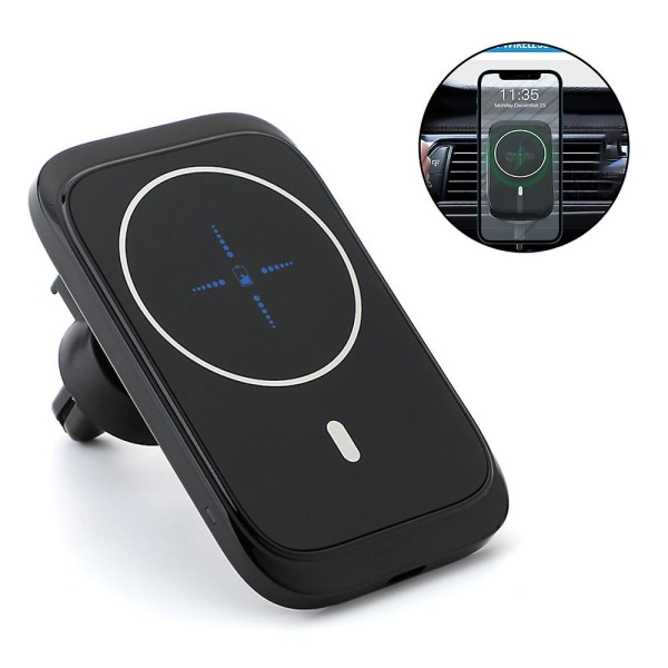 Magnetisk trådløs biloplader kompatibel med telefoner i 12-serien uden etui og magnetiske etuier, hurtig trådløs bilmontering med sikker luftventilklemme