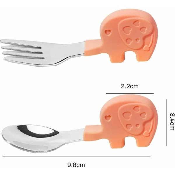 Set av rostfritt stål gaffel och sked silikonhandtag Söta tecknade djur(3)，HANBING