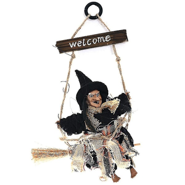 Halloween-riipus lentävä noita luudan kanssa koristeet ovelle seinälle juhliin (musta)