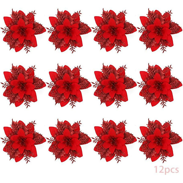 Glitter Julgranspynt - Konstgjorda Julstjärnor För Träddekoration (Vinröd, 1 Förpackning)