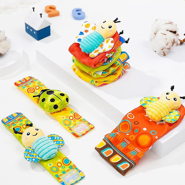 Cartoon Bugs Rattle Wrist Band Sock Set För Baby Andningsbar Hög Elastisk Sock Band Nyhet Present För Spädbarn（Grön Skalbagge)