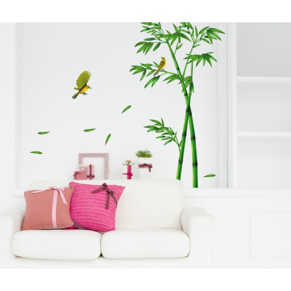 A Set of Large Bamboo Wall Stickers Green Plant Birds Wall Sticker Wall Decor for Bedroom Living Room Office