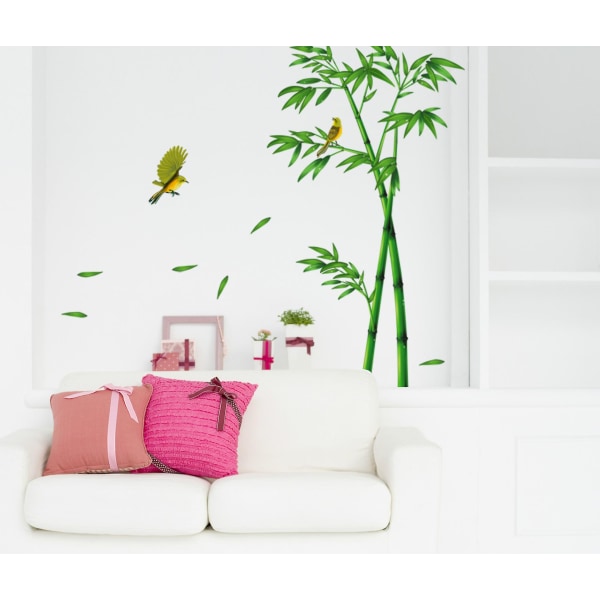 En set stora bambuväggklistermärken Gröna växtfåglar Väggdekor Väggdekor för vardagsrummet i sovrummet