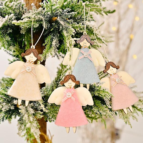 Julhänge med realistiskt utseende och snöre - Trähänge med ängelflicka för jul (Khaki)
