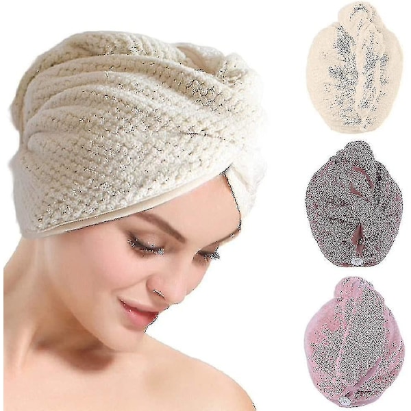 Turban Handduk, Hårtorkningshandduk Med Knapp Superabsorberande