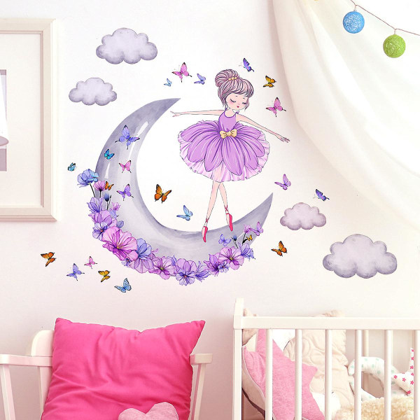Et sett med Girl Moon Butterflies veggklistremerker Veggdekor for soverommet i stuen