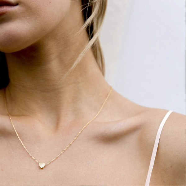 14K Guldpläterat Cubic Zirconia Hjärthalsband | Söta Nätta Kärlekshängen Halsband för Kvinnor (Hjärta Polerat)