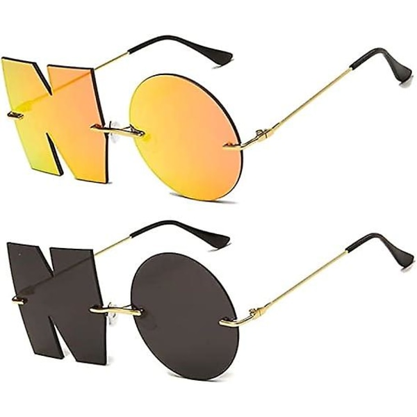 Letter NO Party Bågelösa solglasögon oregelbunden design för män/kvinnor UV400 Streetwear-glasögon