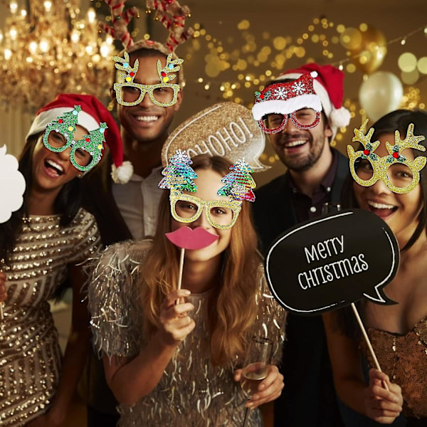 9 st julglasögon med glitter, festglasögon, juldekoration, kostymglasögon för jul