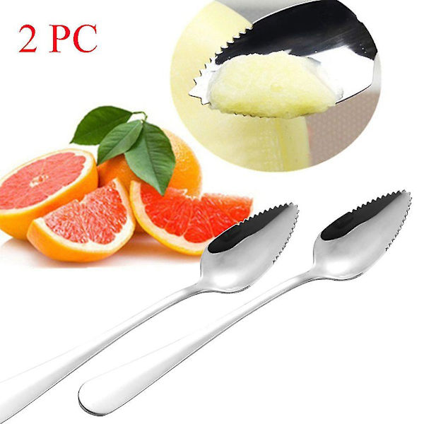 2-pack Tjocka Grapefruktskedar i Rostfritt Stål med Serrated Kant