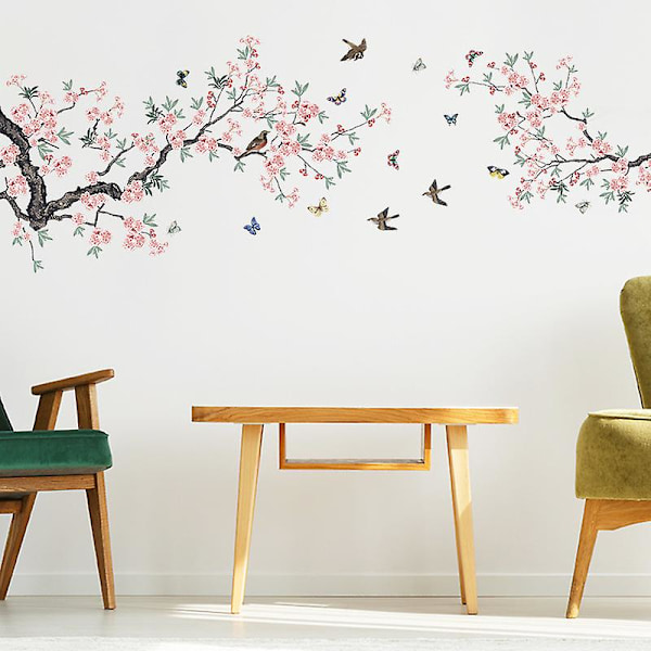 En uppsättning blommor fåglar fjärilar väggdekaler, färgglada väggdekaler för fönster vägg, väggdekoration för vardagsrum sovrum kontor kök