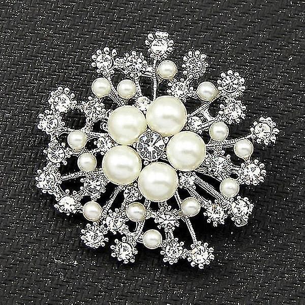 Ny Kristallbrosch Lapel Nål Mode Kvinnor Bröllopsklänning Hijab Nål Smycken Rhinestone Stora Broscher (Silver)