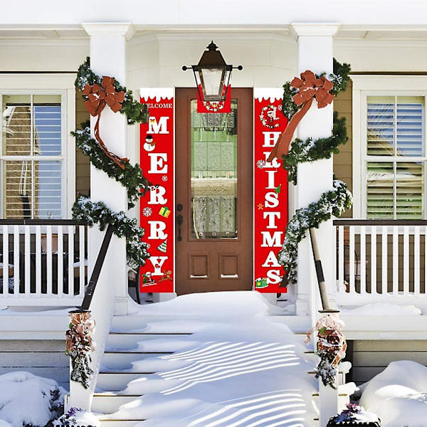 God Jul-banderoller, 3 stycken julhängande skyltar och veranda-banderoller, hängande juldekorationer för semesterhem inomhus utomhus veranda vägg