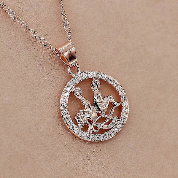 12 Zodiak Konstellation Rund Hängsmycke Halsband För Acsergery Kvinnor Roséguld Färg Gåva
