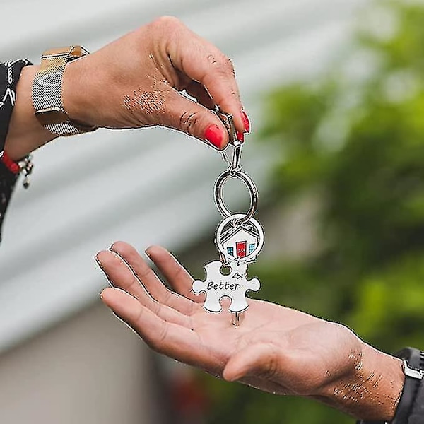 2 st Nyckelringar i Rostfritt Stål Hänge Pussel Silver Graverad Bättre Tillsammans Alla Hjärtans Dag Present