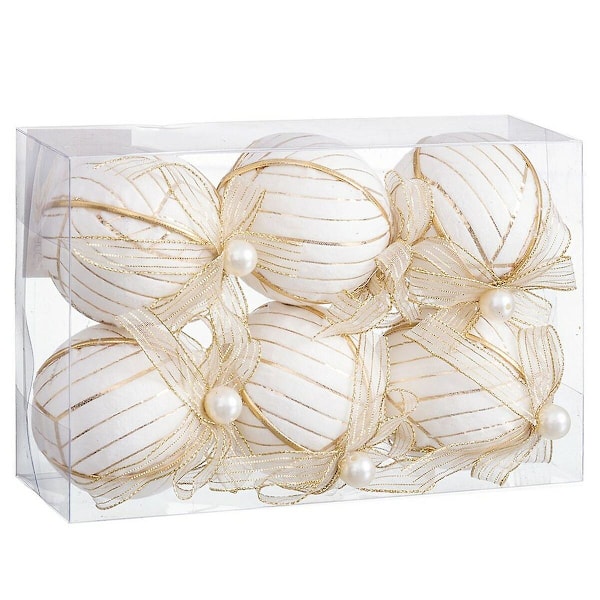 Julgranskulor Vit Polyfoam Tyg 6 x 6 x 6 cm (6 stycken)